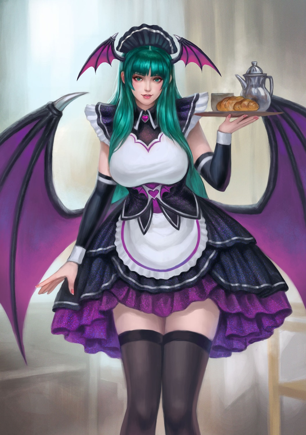 Denn18art Dark Stalkers Morrigan Aensland Maid Thighhighs Wings